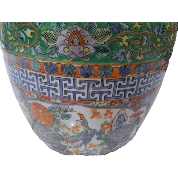 Japanese Imari Planter Peacock Gold Leaf, Hand Painted Unbranded Porcelain 10" - Picture 6 of 7